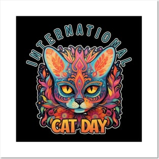 International Cat Day Sugar Skull Cat Lover Posters and Art